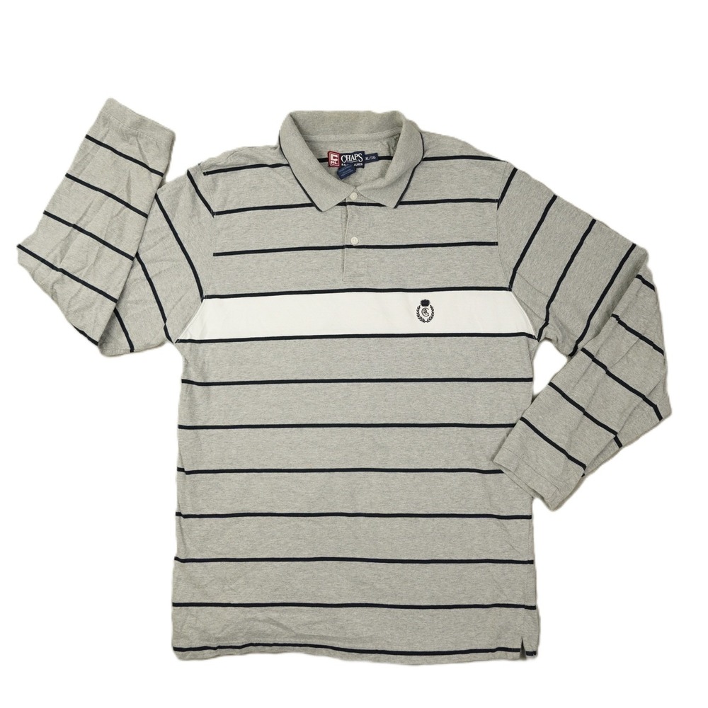 Chaps Ralph Lauren Vintage Grey Striped Polo Shirt Men's XL Preppy